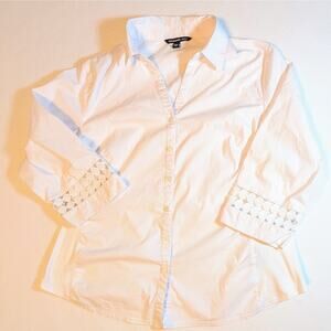 Zac And Rachel Woman White 1x Button Up Shirt 3/4 Sleeve Accented Cuffs